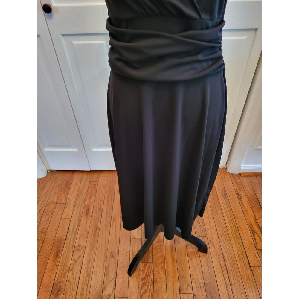 Black Faux Wrap Tank Ruched  Midi Dress M   Minimal Party Old Money Whimsygoth - Picture 4 of 6